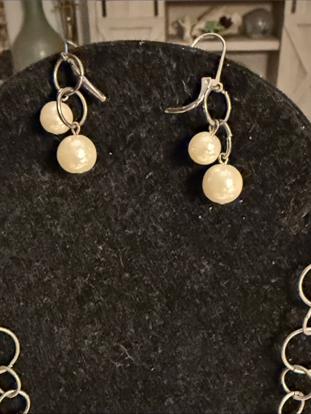 👑👑👑3 for 12$👑👑👑Pearl Drop Silver Necklace and Earrings Set - Picture 3 of 8